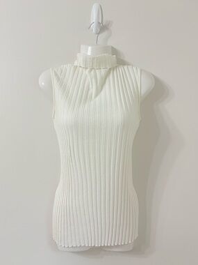 ENZA COSTA Ribbed Sleeveless Turtleneck Cashmere Minimalist Chic Old Money Small
